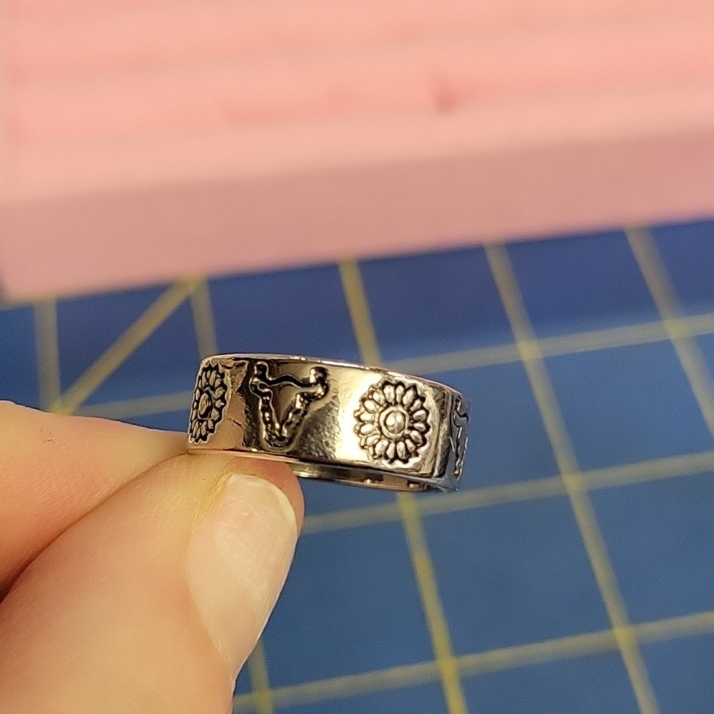 Western Cow Silver Tone Ring